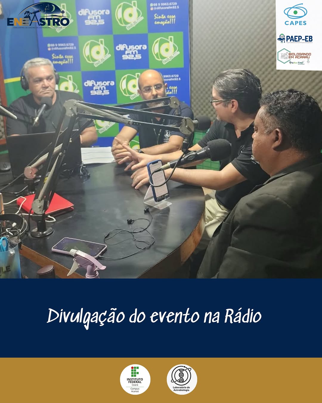 Professores Jorge Roberto e João Garcia divulgando o I ENEASTRO na Rádio Difusora FM 92.5